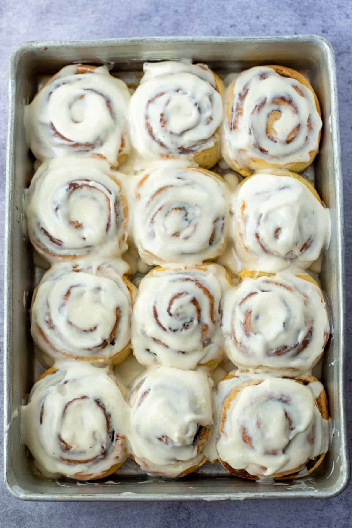 12 frosted cinnamon rolls in 9x11 pan