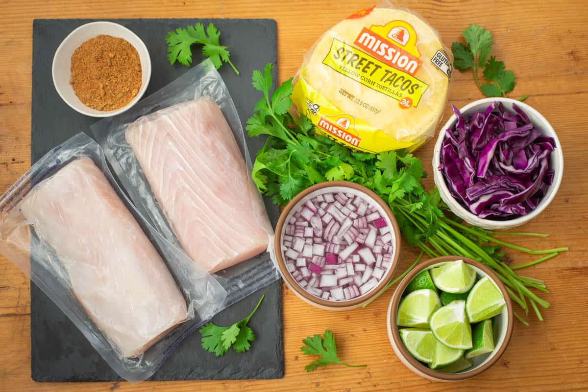 Fish tacos raw ingredients