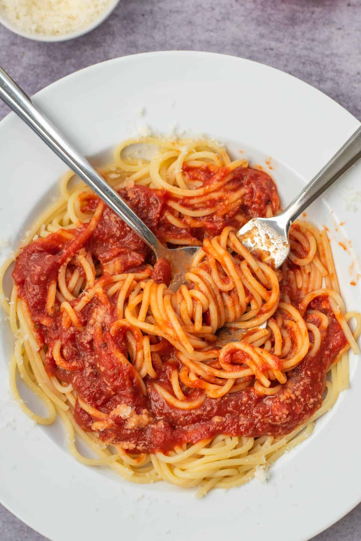 Photo of pasta with homemade marinara sauce on plate