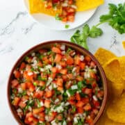 Pico de Gallo in bowl with chips