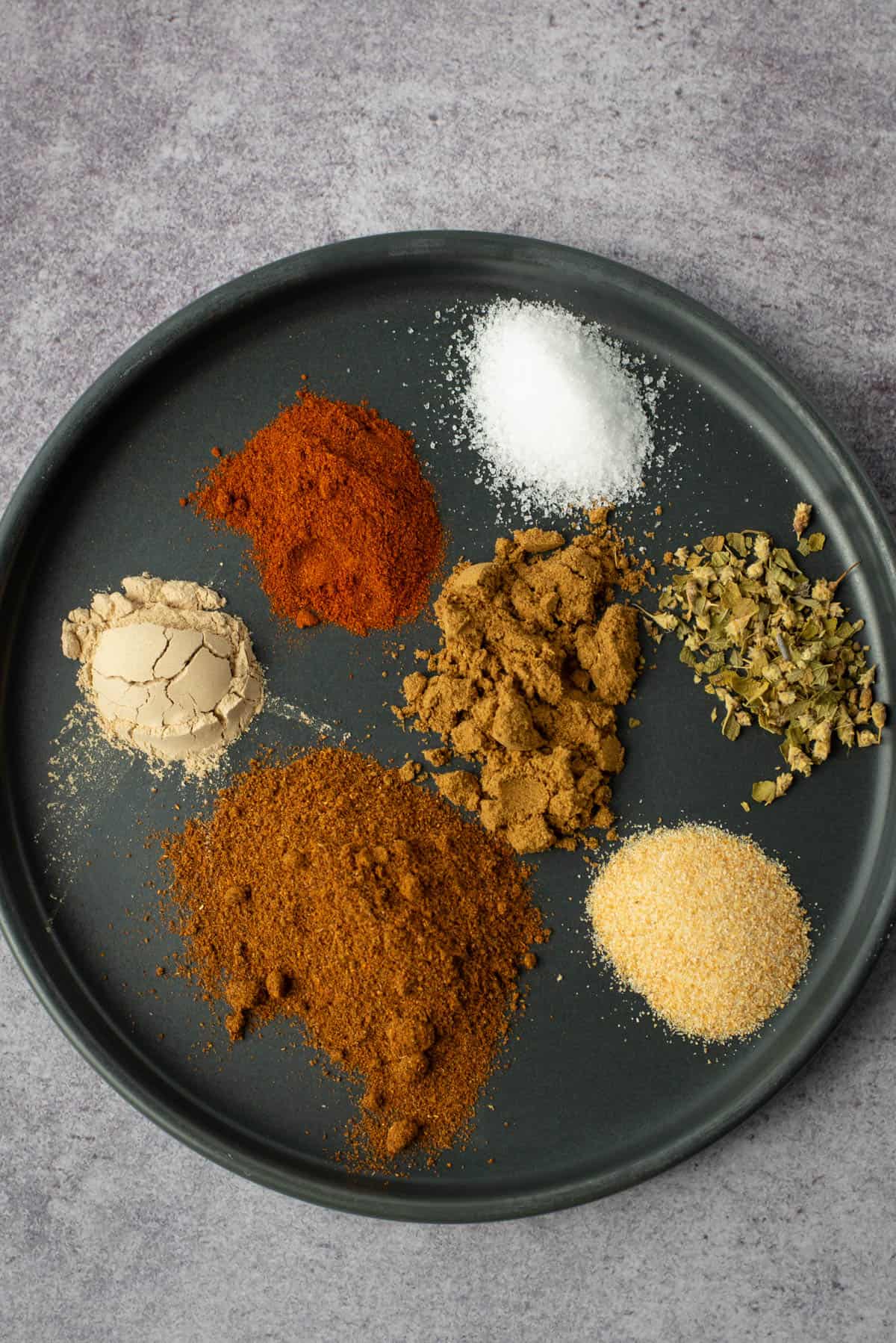 Taco Seasoning spices separated on plate