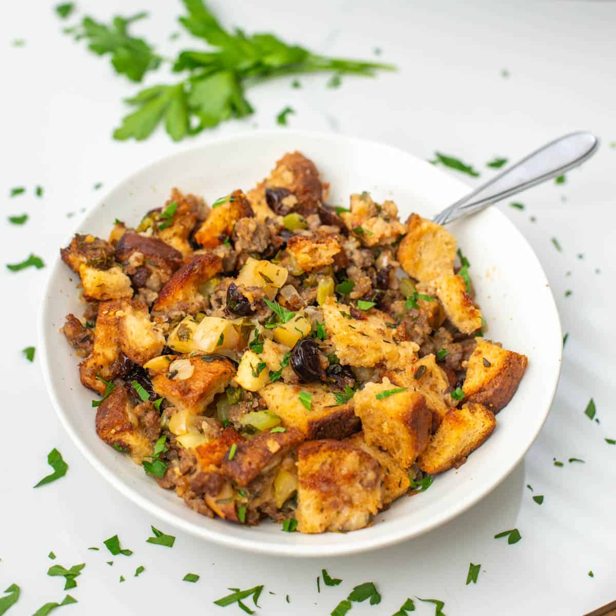 Bowl of Gluten Free Sausage Stuffing