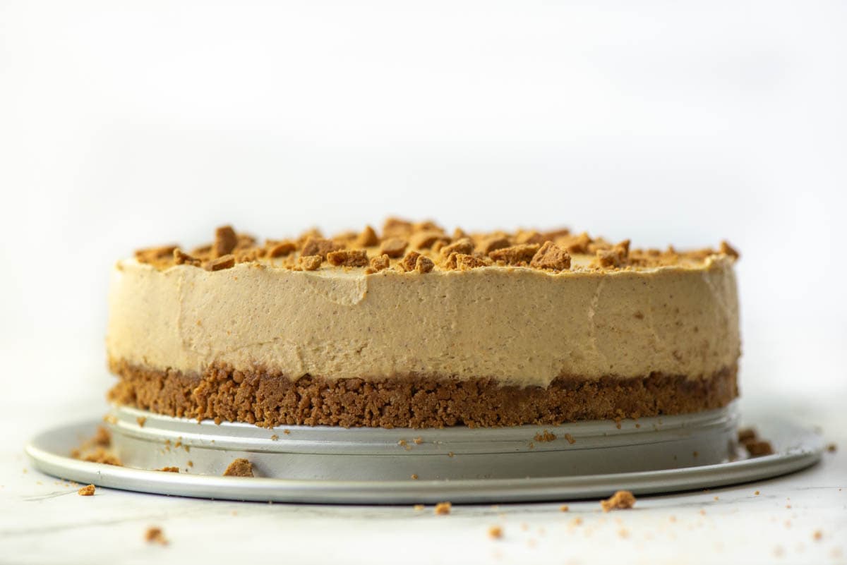 Side view of full Glute Free No Bake Pumpkin Cheesecake