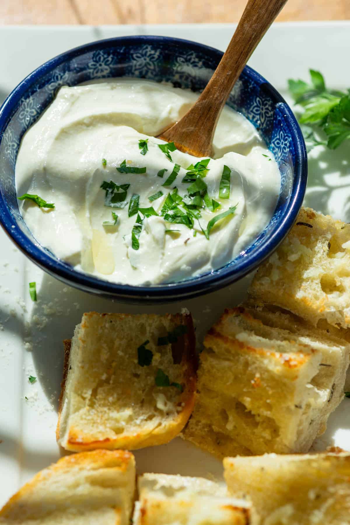 Whipped Ricotta Truffle Pie with Garlic Bread