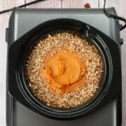 Overhead photo of bourbon sweet potatoes in a crockpot