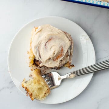 Chocolate sweet roll with espresso frosting on plate