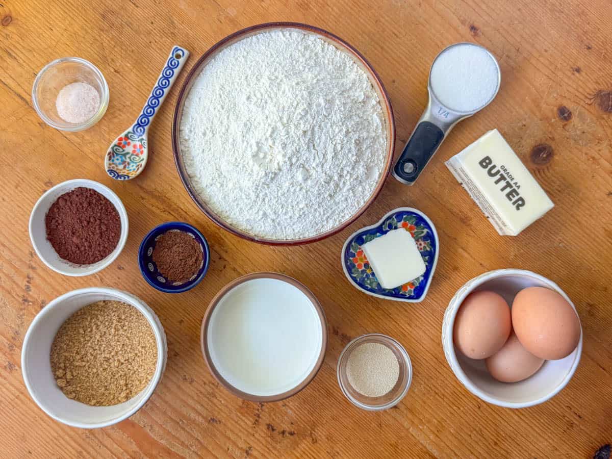 Ingredients for dough and filling for Chocolate Sweet Rolls