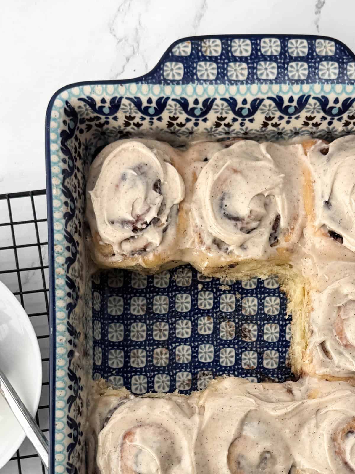 Close up of chocolate sweet rolls in pan