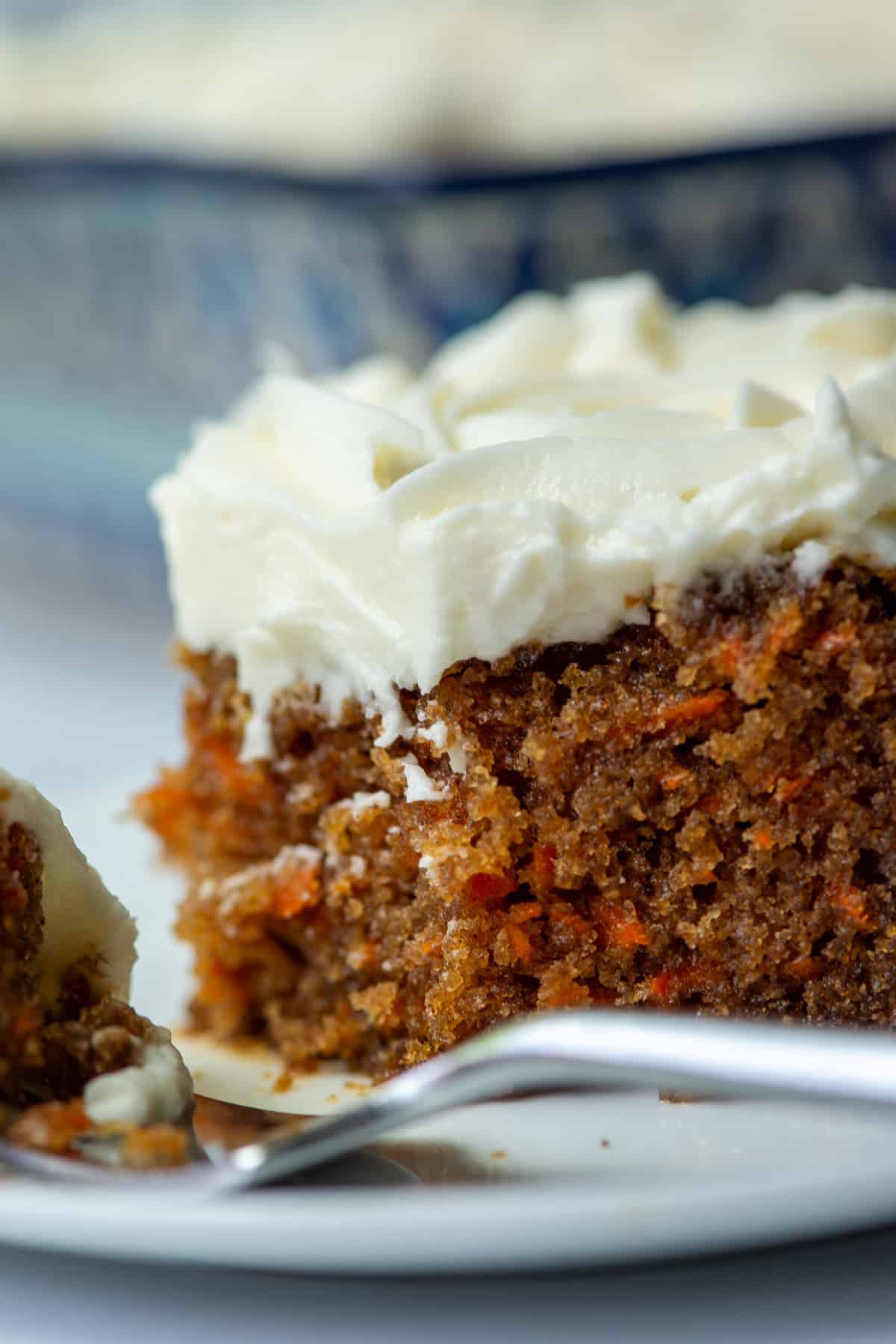 Close up side view of carrot cake