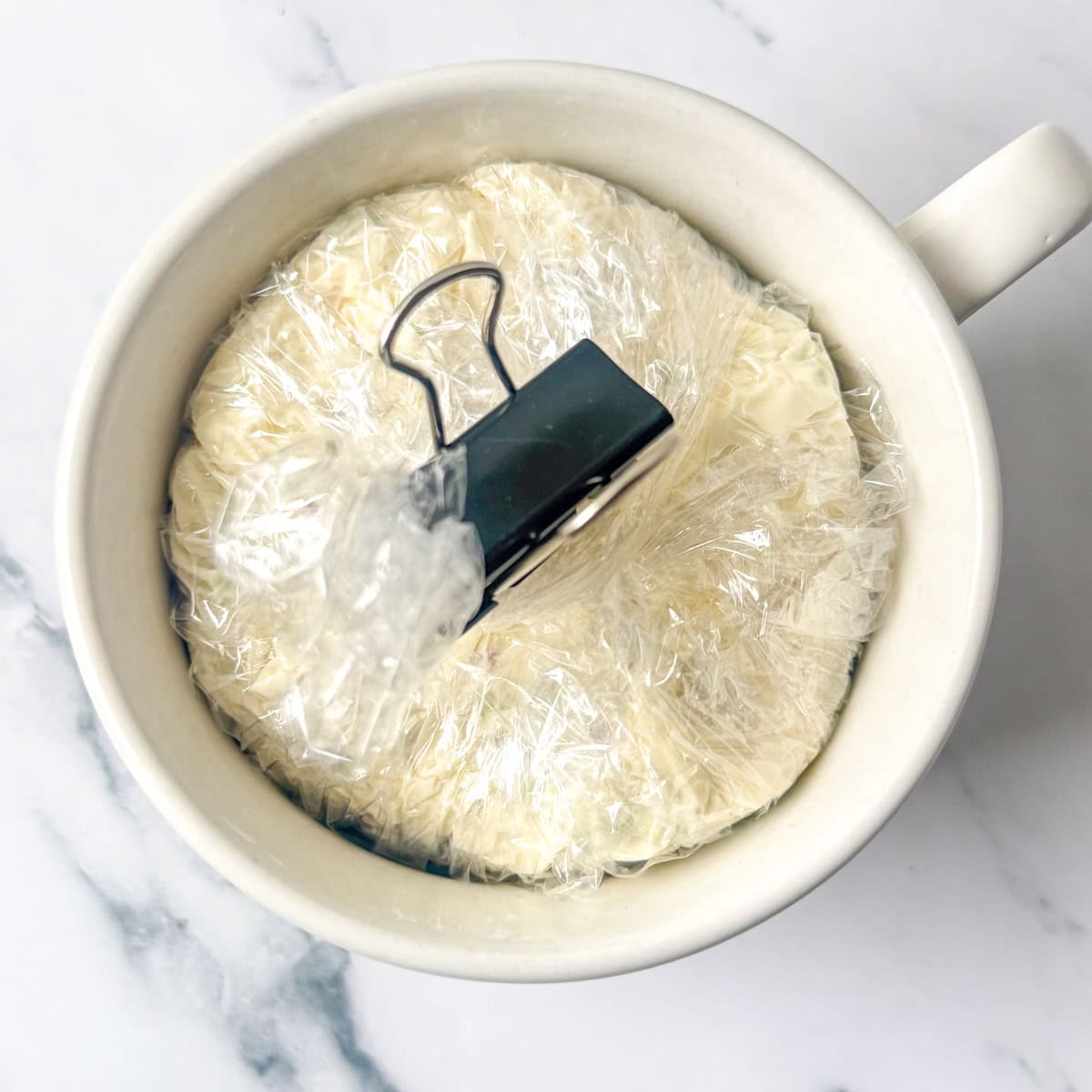 Step 4: Cinch up plastic wrap and chill in refrigerator for at least 6 hours.