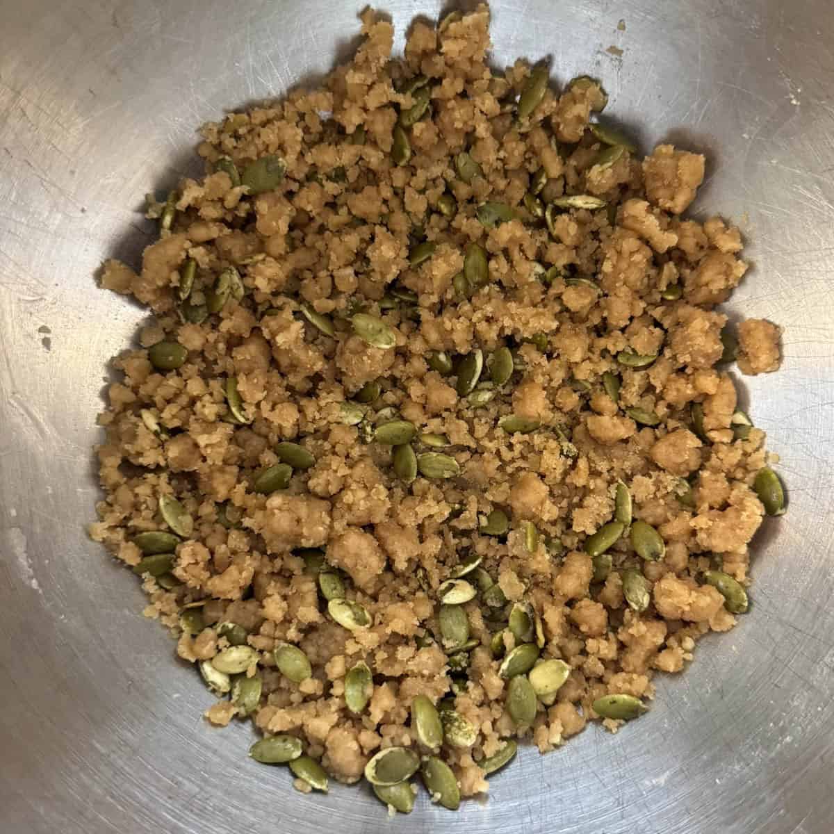 Step 4 make the streusel topping: combine all-purpose flour, brown sugar, melted salted butter and pumpkin pie spice